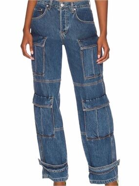 GRLFRND Blue Straight-Leg Cargo Jeans